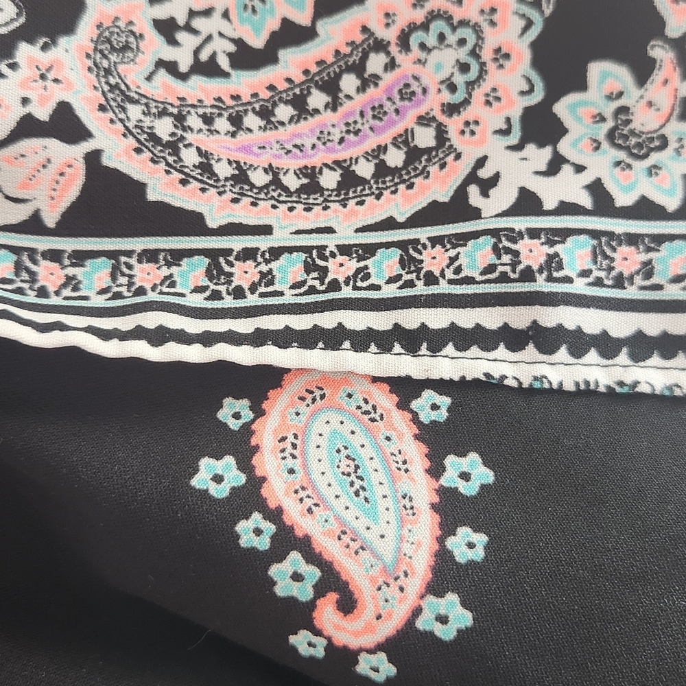 C Romantic Peasant Blouse Loose Flowy Paisly Print Ruffled Trim Bohemian/Folk L - Picture 7 of 14